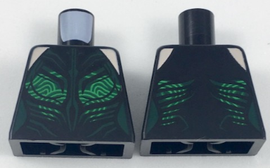 Black Torso Female Outline with Catsuit with Dark Green Contour Lines and Green Swirly Pattern