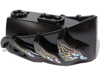Black Hero Factory Creature Head, Jaw with Axle Hole with 12 White and Red Eyes and Gold Markings Pattern
