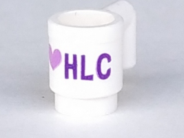 White Minifigure, Utensil Cup with Dark Purple and Medium Lavender 'I' Heart 'HLC' Pattern