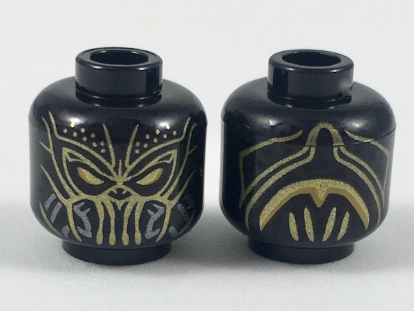 Black Minifigure, Head Mask Gold Eyes and Details Pattern Black Minifigure, Head Mask Gold Eyes and Details Pattern