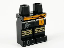 Black Hips and Legs with Orange Sash, Tan Knee Wrappings, Dark Bluish Gray Double Stripe and Ninjago Logogram Letter C Pattern