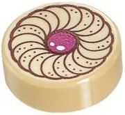 Tan Tile, Round 1 x 1 with Cookie Magenta Center Pattern