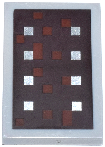 Light Bluish Gray Tile 2 x 3 with Reddish Brown and Silver Squares on Dark Brown Background Pattern (Minecraft Shield)