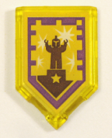 Trans-Yellow Tile, Modified 2 x 3 Pentagonal with Nexo Power Shield Pattern - Standing Ovation